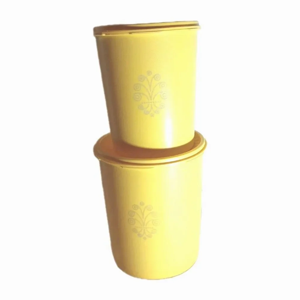 EXC VTG Tupperware Servalier Canister Set #809 & #807 Harvest Gold 70s Floral